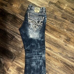 Men’s Dark Wash Distressed Jeans - Blue 33x32